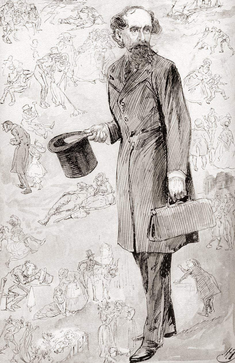 A nem kereskedelmi utazó. Harry Furniss illusztrációja a Kereskedelmi utazó című novellához Charles Dickens karácsonyi könyveiből, amely a The Testimonial Edition 1910-ben jelent meg. alkotó: Harry Furniss