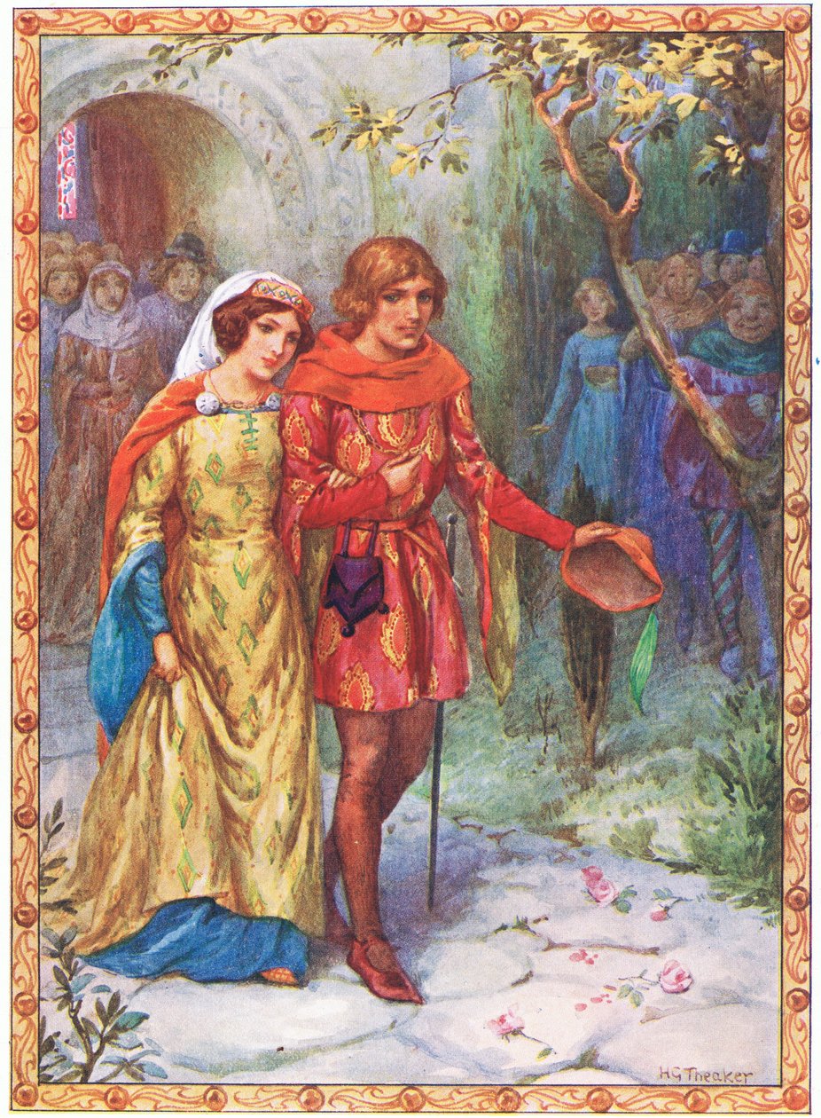 Egy magas származású hölgyet vett feleségül (a Gamelyn történetéből) (színes litográfia) alkotó: Harry George Theaker