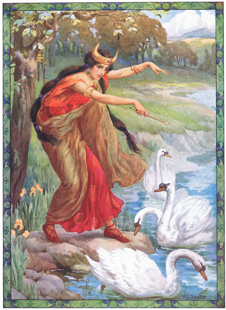 "A négy gyermek helyett mit látott" (a Lir gyermekeiből) (színes litográfia) alkotó: Harry George Theaker
