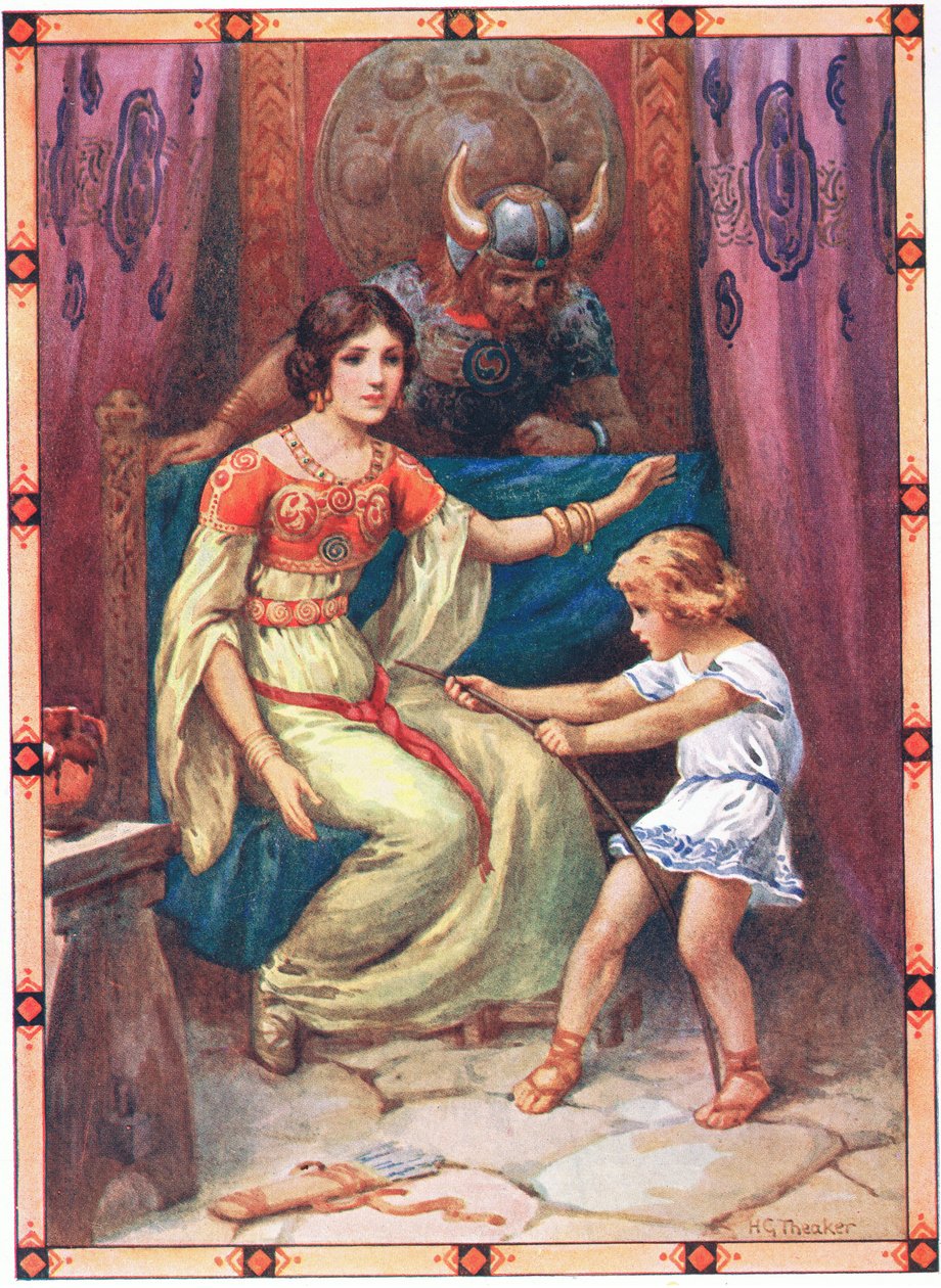 A gyermek a nagy erő jeleit mutatta (a Szigetek zsarnokából) (színes litográfia) alkotó: Harry George Theaker