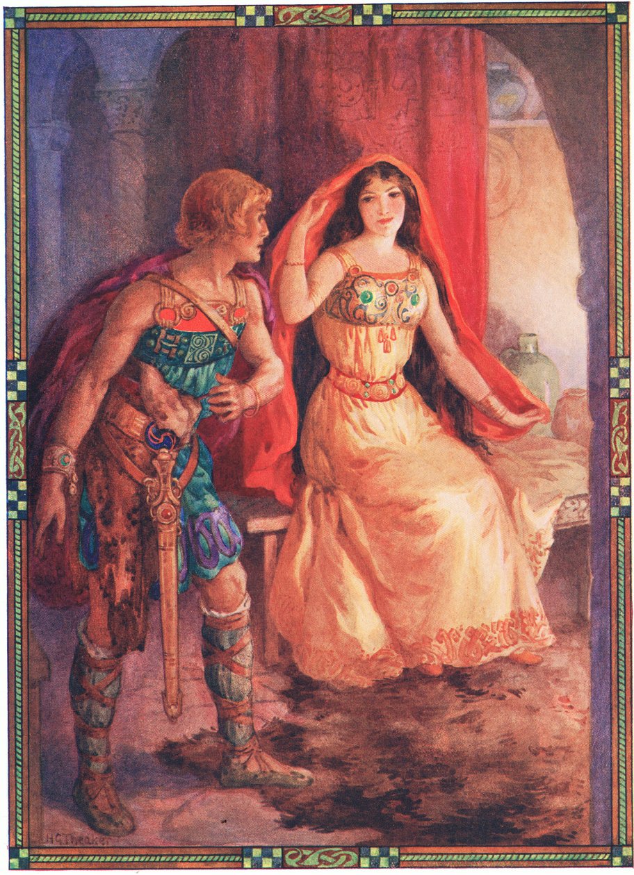 A hölgy fedetlen arccal (A visszataszító hölgy és a vitéz lovag című filmből) (színes litográfia) alkotó: Harry George Theaker