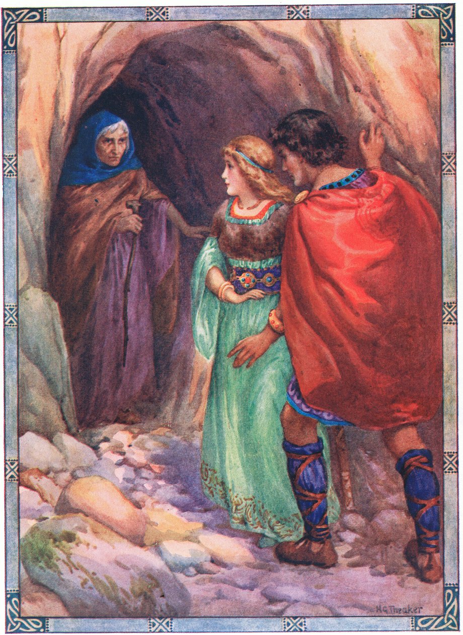Egy tengerparti barlanghoz érkeztek (Diarmud és Grania) (színes litográfia) alkotó: Harry George Theaker