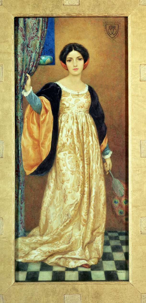Nő pávás legyezővel (akvarell) alkotó: Harry George Theaker