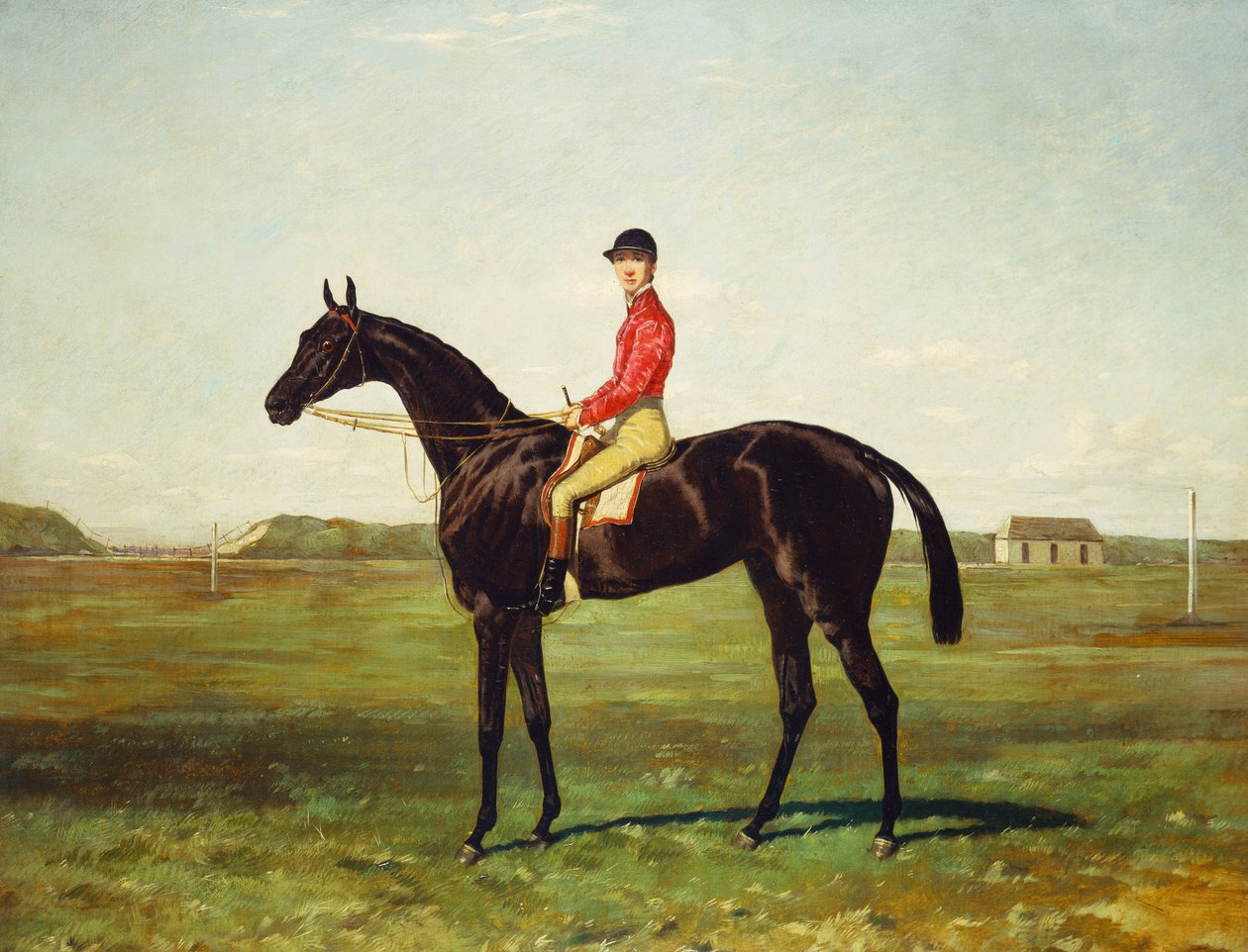 Egy versenyló Jockey-val a Newmarket versenypályán alkotó: Harry Hall