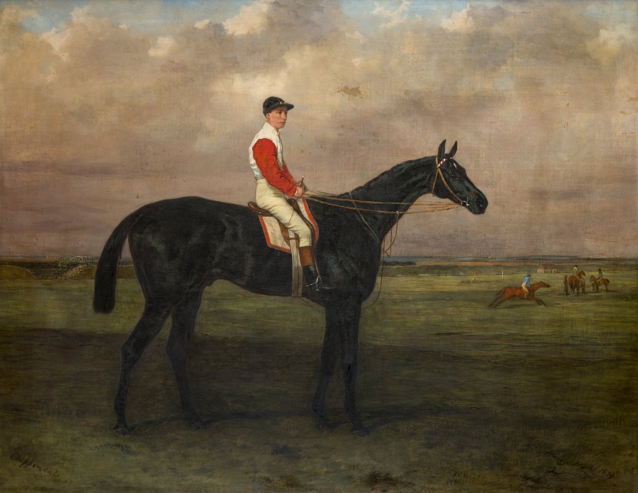 Chippendale-A Racehorse zsokéval a Newmarket Racecourse-on, 1874 körül (olaj, vászon) alkotó: Harry Hall