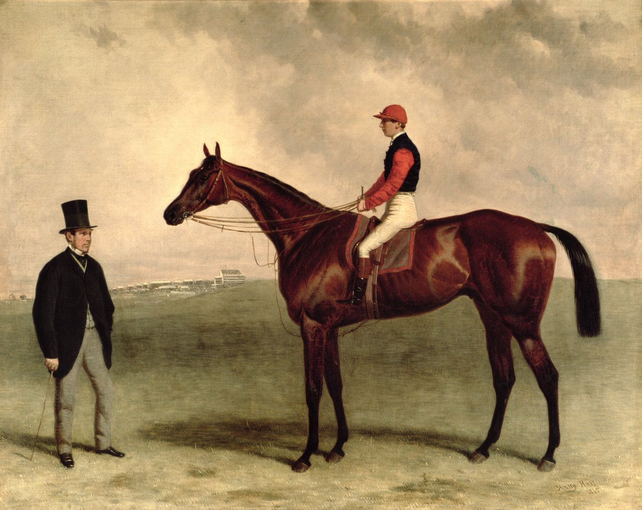Gladiátor Harry Grimshaw-val és tulajdonosával, Frederic de Lagrange gróffal, 1865 alkotó: Harry Hall