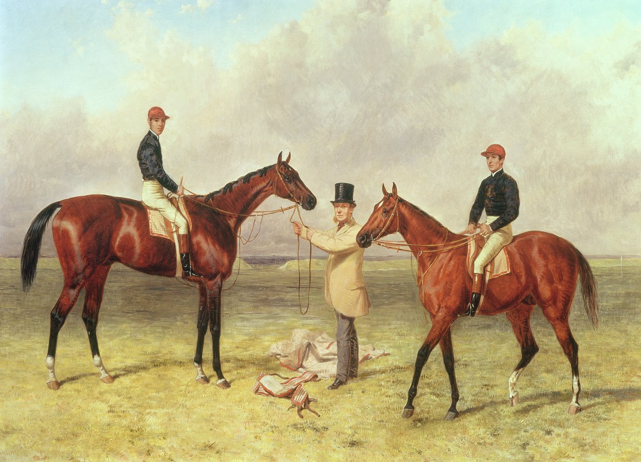 L-R Lord Lyon, a Derby, St. Leger és 2000 guinea győztese; Elland, az Ascot Gold Vase győztese, Sir R. Sutton tulajdonosa, James Dover által kiképzett, 1866 alkotó: Harry Hall