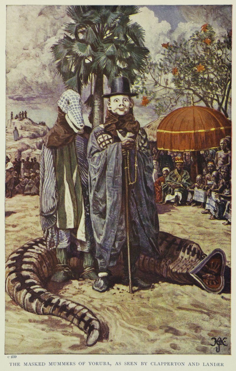 Joruba álarcos anyukái, ahogy Clapperton és Lander látta, illusztráció a "Nyugat-Afrika úttörői", 1912 alkotó: Harry Hamilton Johnston