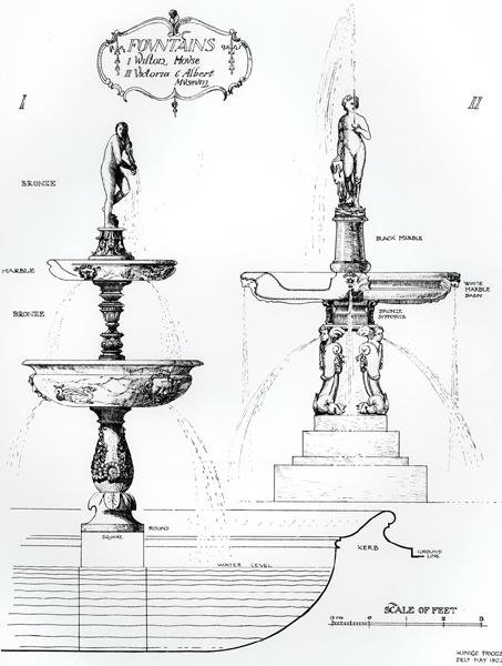 Szökőkutak, Wilton House, Wiltshire és Victoria and Albert Museum, London alkotó: Harry Inigo Triggs