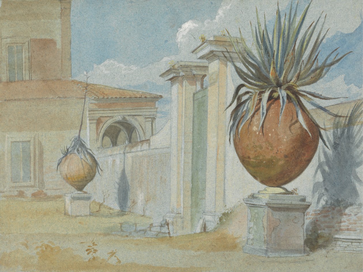 Villa Massimo, Róma: Átjáró pálmákkal, nagy cserépedényekben alkotó: Harry John Johnson