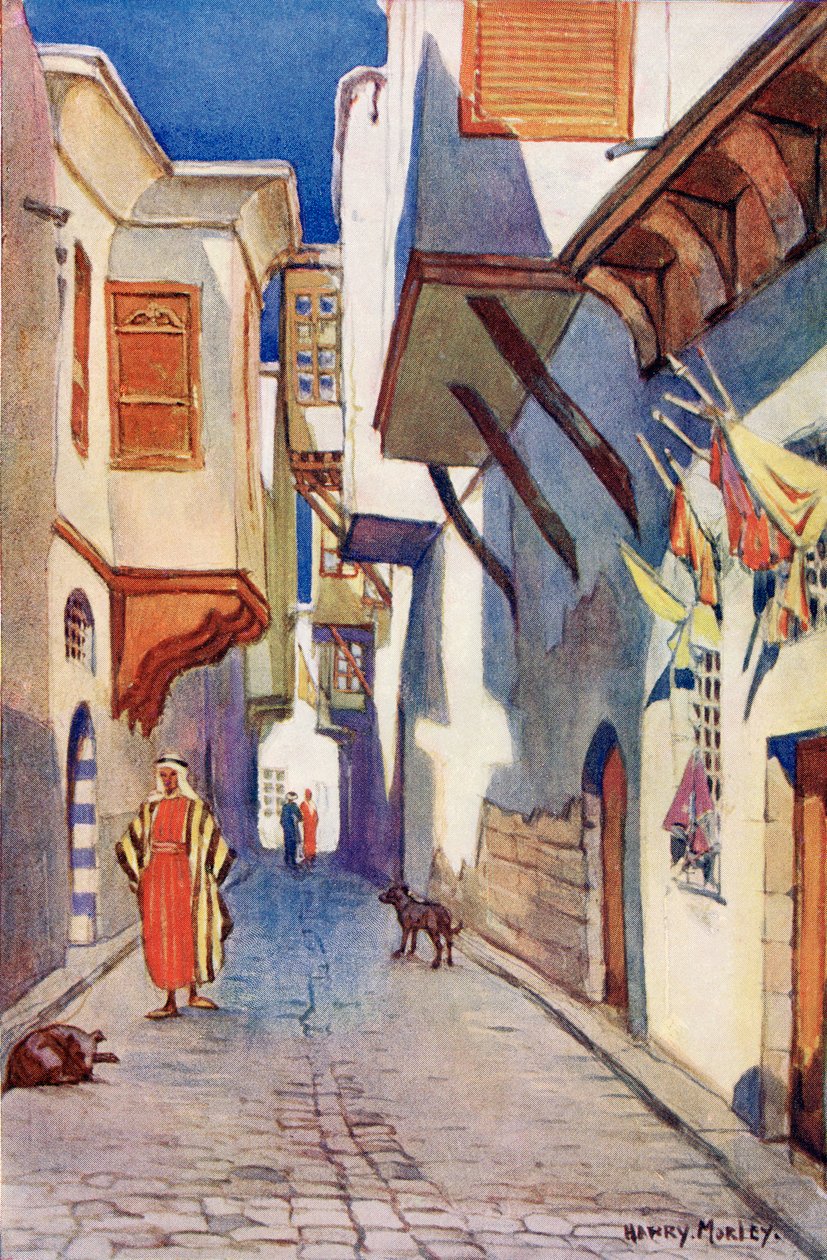 Egy utca Damaszkuszban, Szíriában, 1910 körül, Richard Penlake A Book of Modern Palestine című könyvéből, 1910 körül. alkotó: Harry Morley