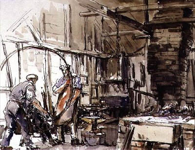 Gumiabroncshajlítás, A kerékgyártó udvara alkotó: Harry Morley