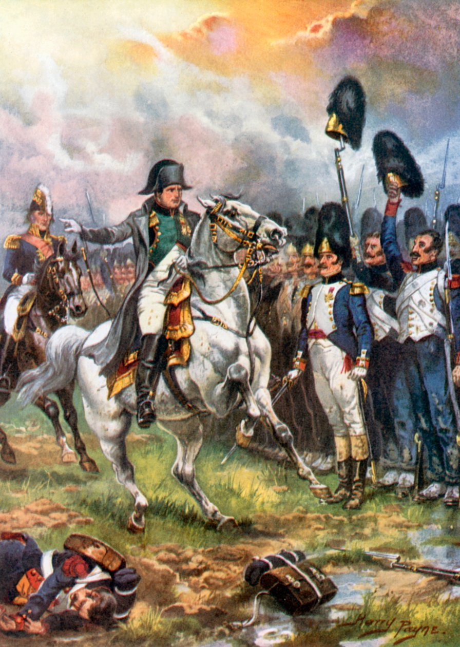 Napóleon és a császári gárda. Waterloo-i csata (színes litográfia) alkotó: Harry Payne