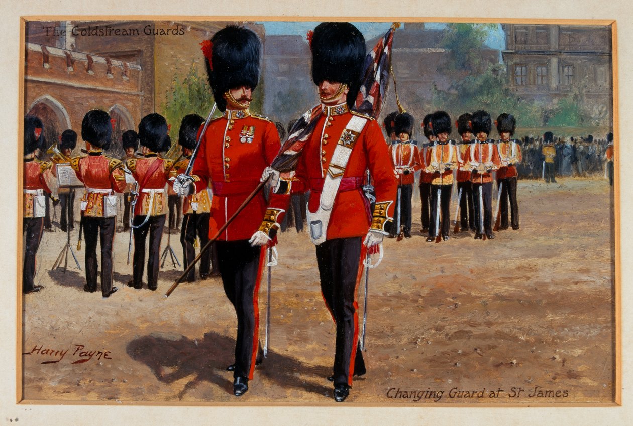 A Coldstream gárdája őrséget vált St James-ben, 1905 körül alkotó: Harry Payne