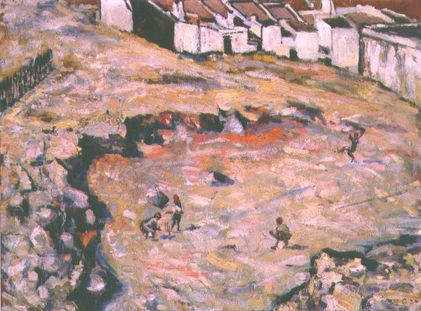 Krikettmeccs (olaj kemény deszkán) alkotó: Harry Stratford Caldecott
