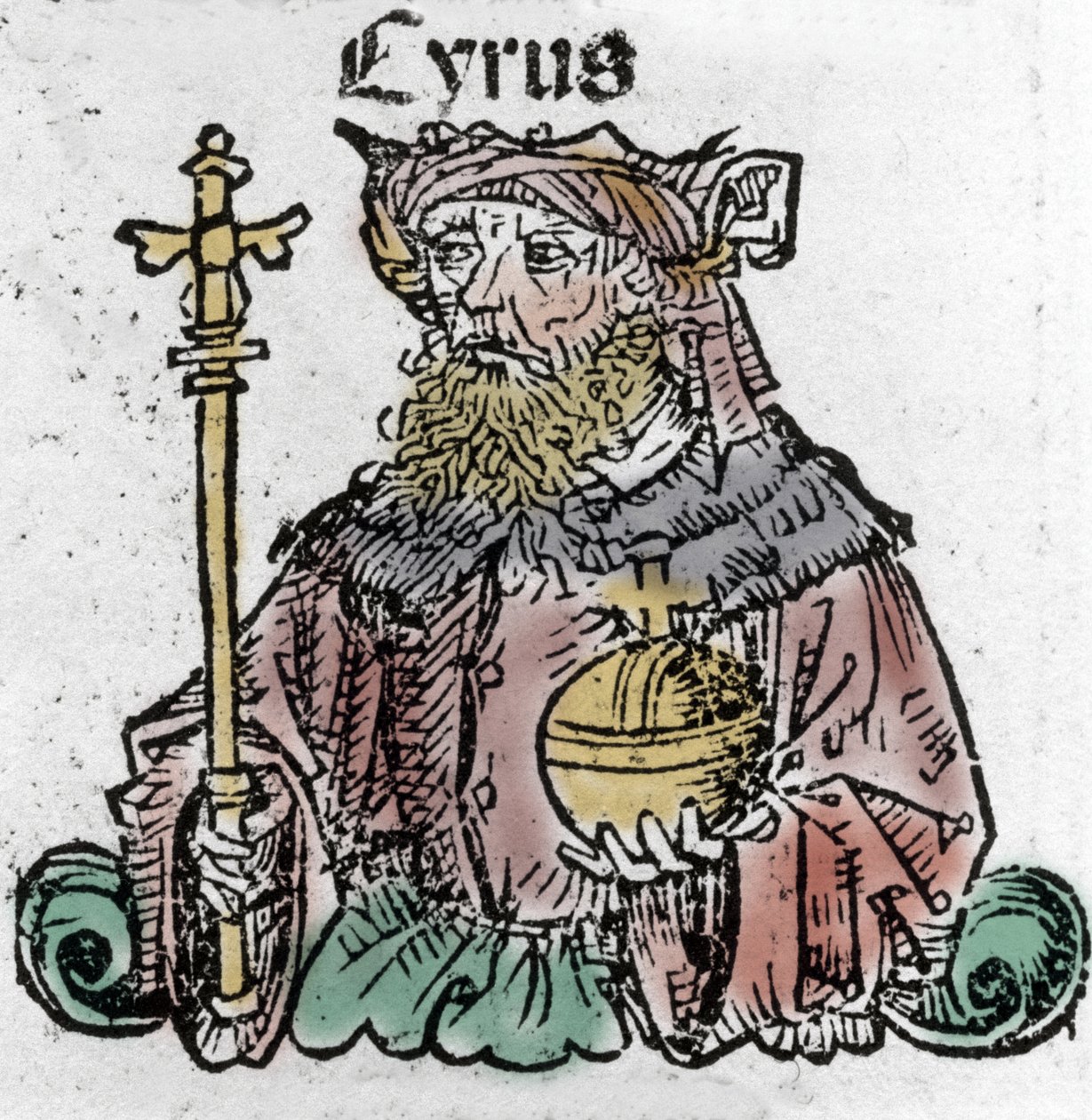 II. Kürosz (Kr. e. 529), Nagy Küroszként ismert, a Perzsa Birodalom megalapítója, Hartmann Schedel „Nürnbergi krónikái” xilográfiája alkotó: Hartmann Schedel
