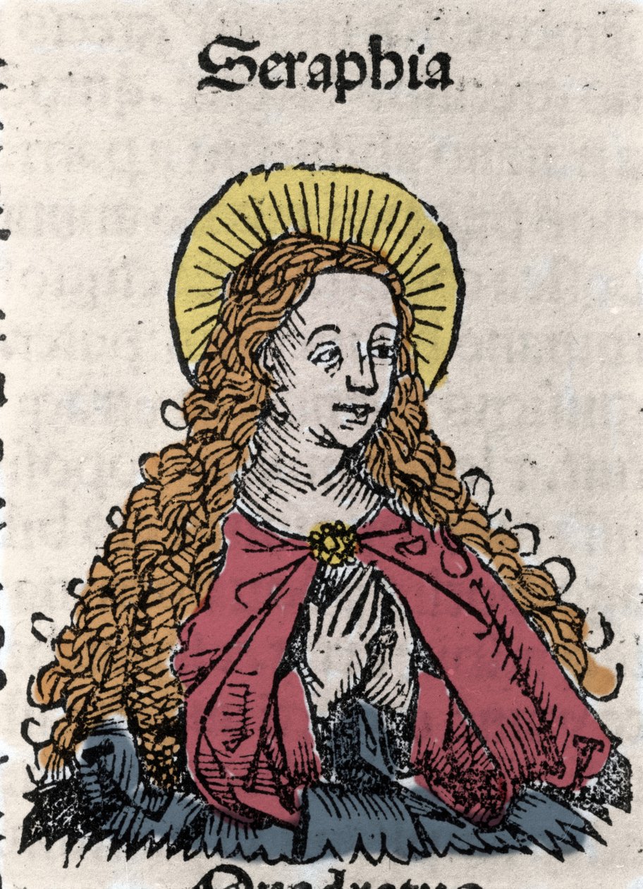 Szent Szerafia (Serapia) (Szíriai Szerafia), a 2. századi keresztény mártír portréja. Hartmann Schedel „” Nürnbergi krónikáiból” című könyvből alkotó: Hartmann Schedel
