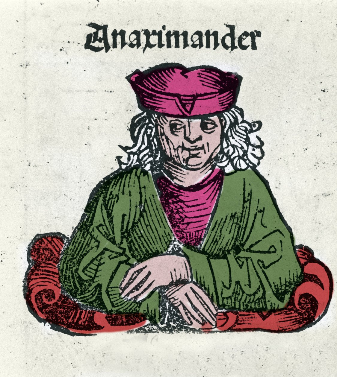 Anaximandros vagy Anaximander De Miletus (Kr. e. 610 - 547), görög filozófus, matematikus és csillagász, Hartmann Schedel „Nürnbergi krónikái” Xilográfiája ábrázolása alkotó: Hartmann Schedel