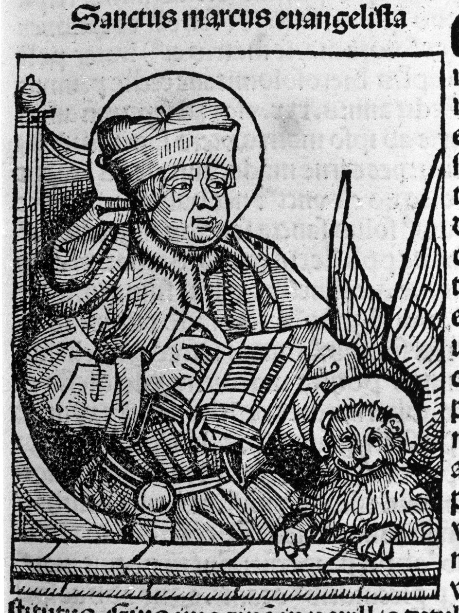Szent Márk evangélista ábrázolása. Hartmann Schedel „Liber chronicarum” (nürnbergi krónikák) metszete, 1493 alkotó: Hartmann Schedel