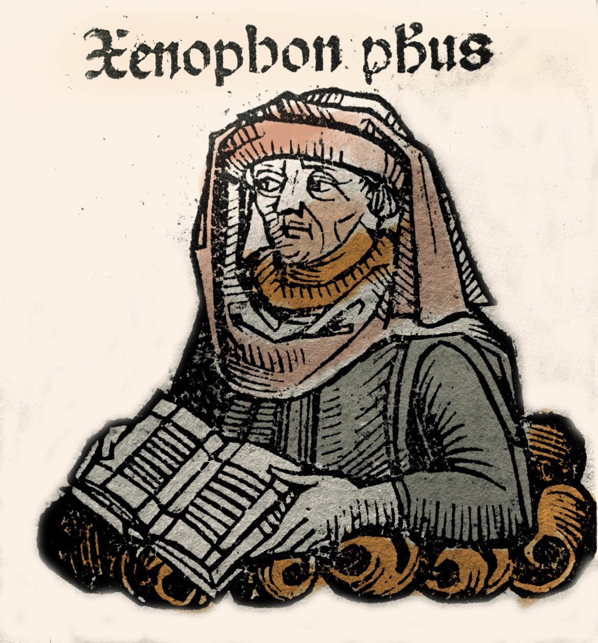 Athéni Xenophón görög filozófus és történész (kb. 430-kb. i. e. 355). Hartmann Schedel xilográfiája „” Nürnbergi krónikák”” 1493. alkotó: Hartmann Schedel