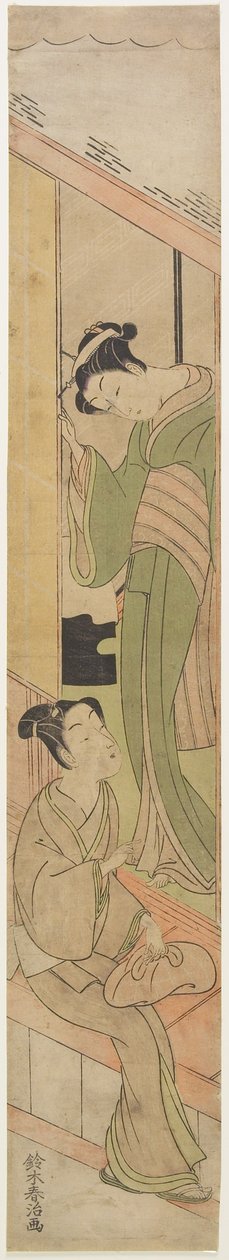Watatsumival beszélgető fiatalember, 1770 körül (színes fatömbnyomat) alkotó: Haruji Suzuki
