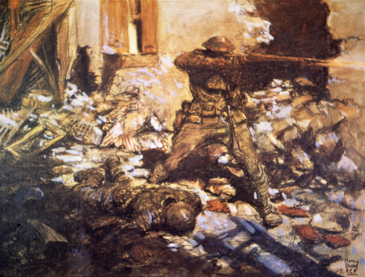Utcai harcok egy faluban a Marne-on alkotó: Harvey T. Dunn