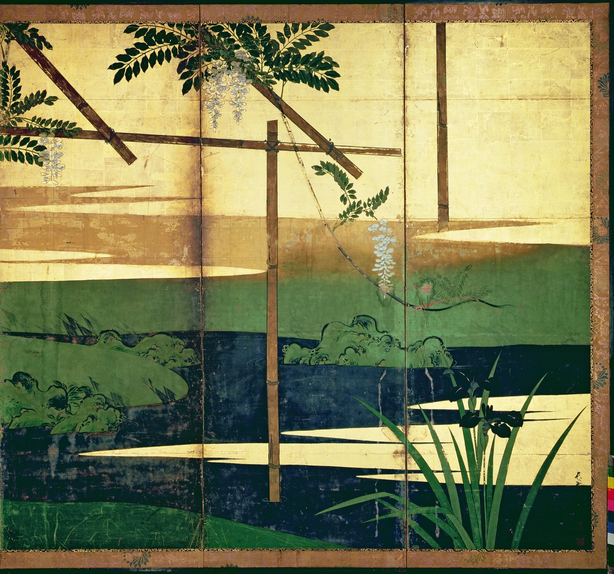 Virágzó Wisteria (toll és tinta, színes, arany papír a panelen) (lásd: 216563) alkotó: Hasegawa Soen