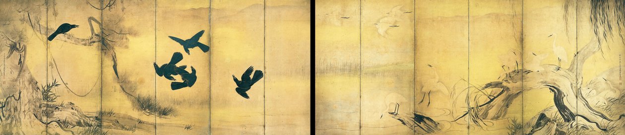 Varjak és gémek (fontos kulturális érték) alkotó: Hasegawa Tohaku