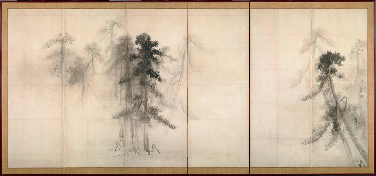 ""fenyők"" Tinta papíron, Tohaku Hasegawa (1539-1610) 16. század Mérete 156x356 cm Japán Tokiói Nemzeti Múzeum alkotó: Hasegawa Tohaku