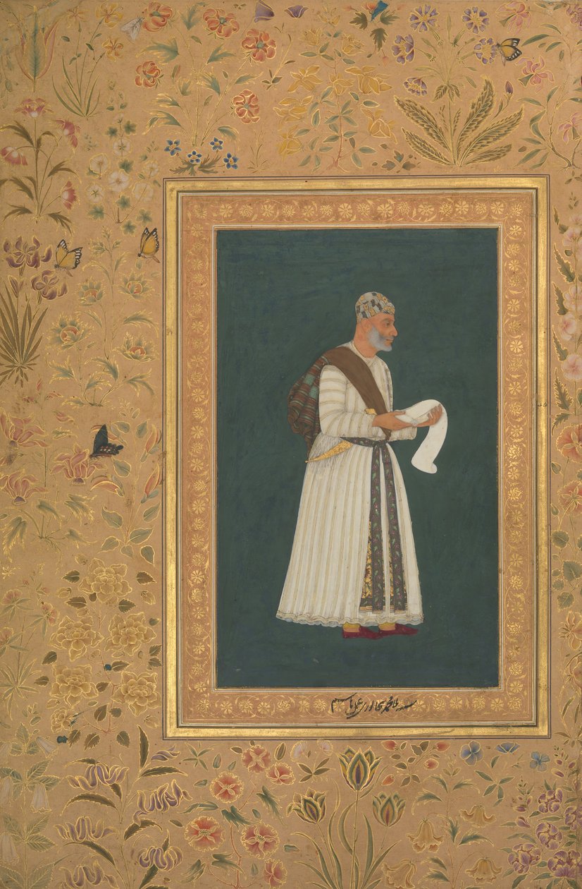 Bijapur Mulla Muhammad Khan Vali portréja, Folio a Shah Jahan albumból, recto: kb. 1620 alkotó: Hashim