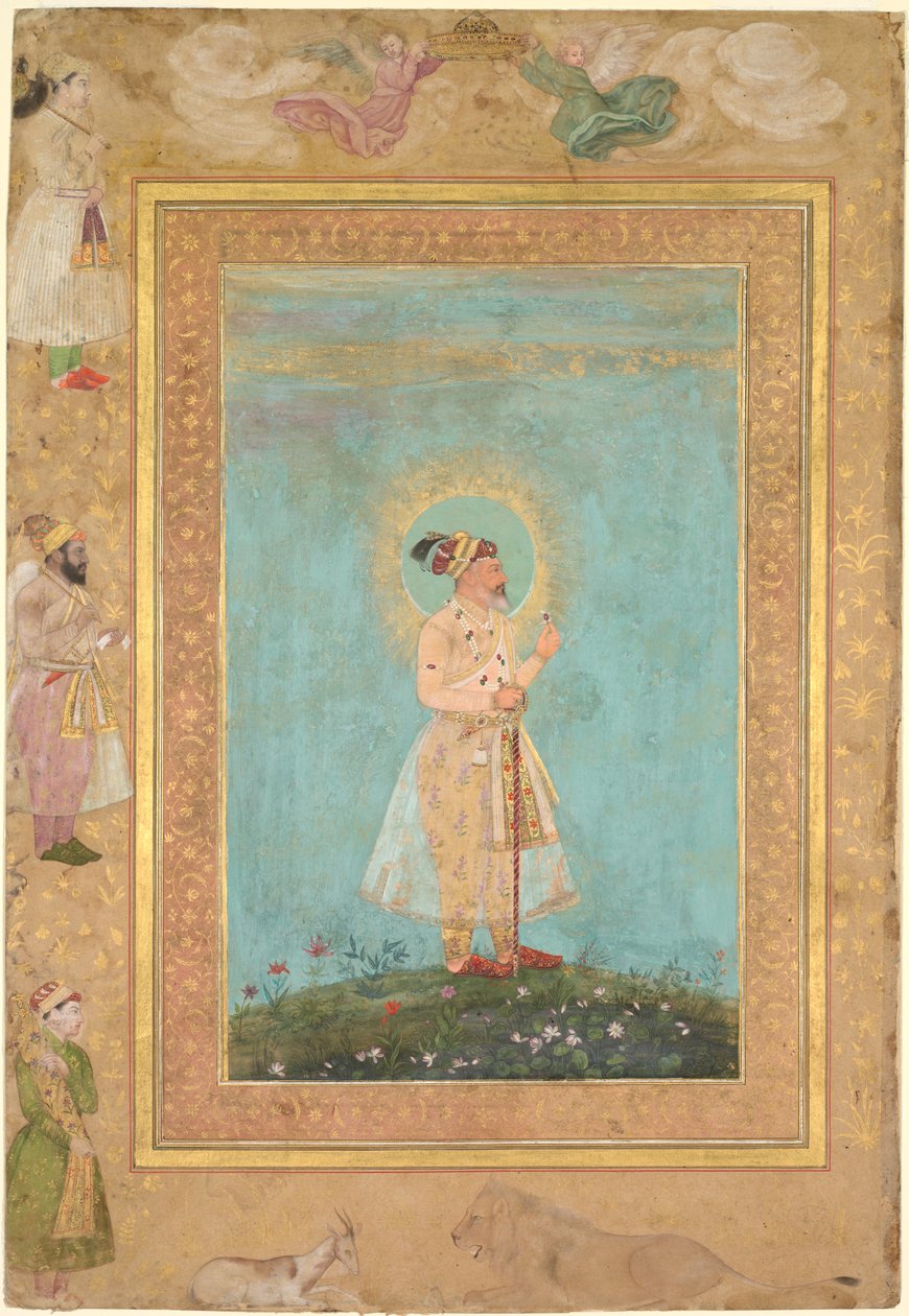 Shah Jahan egy spinellel és egy hosszú Deccan karddal, a késői Shah Jahan albumból, kb. 1650. alkotó: Hashim