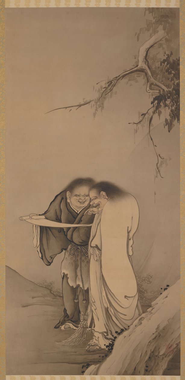 The Chinese Taoist Immortals, Han-shan and Shih-te Kanzan and Jittoku, Meiji era, 1886. alkotó: Hashimoto Gaho