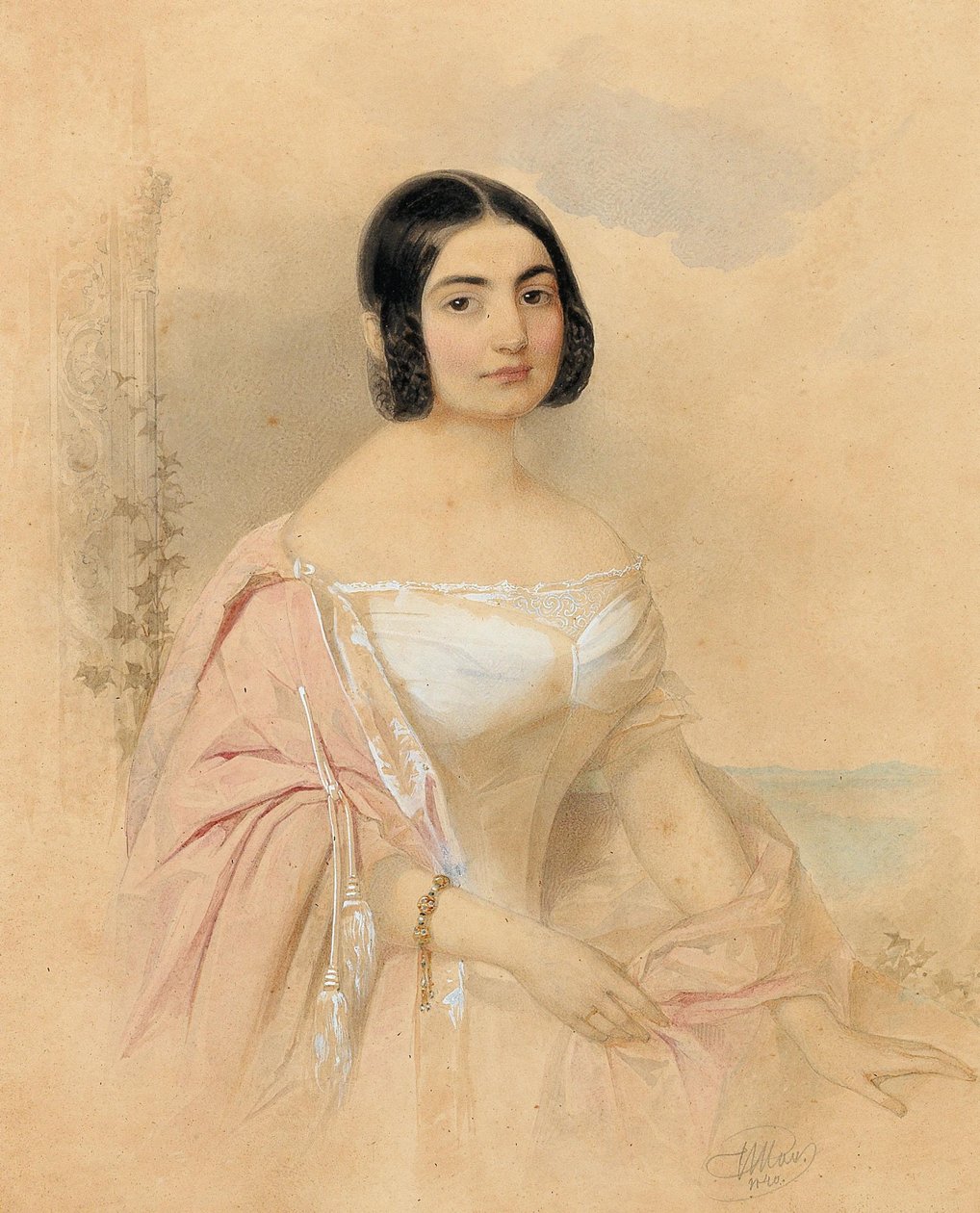 Marie von Tattenbach grófnő portréja, született von Lion, 1840. alkotó: Hau