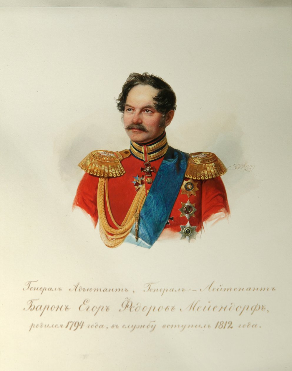 Jegor Fjodorovics Meiendorf tábornok portréja 1794-1879 A császári lóőrök albumából, 1846-1849 alkotó: Hau