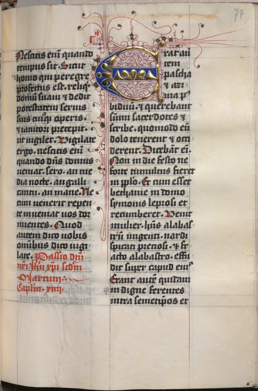 Evangéliumi könyv evangélista portrékkal: Díszített iniciálé, c. 1480. alkotó: Hausbuch Master