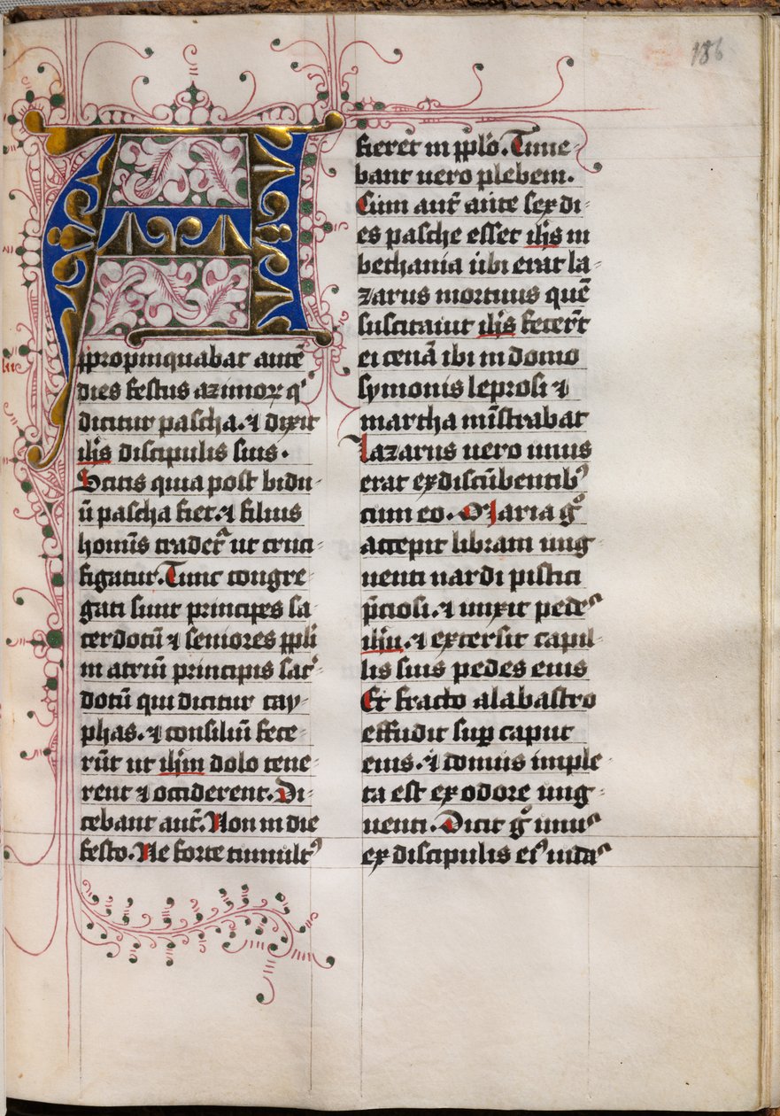 Evangéliumi könyv evangélista portrékkal: Díszített iniciálé, c. 1480. alkotó: Hausbuch Master