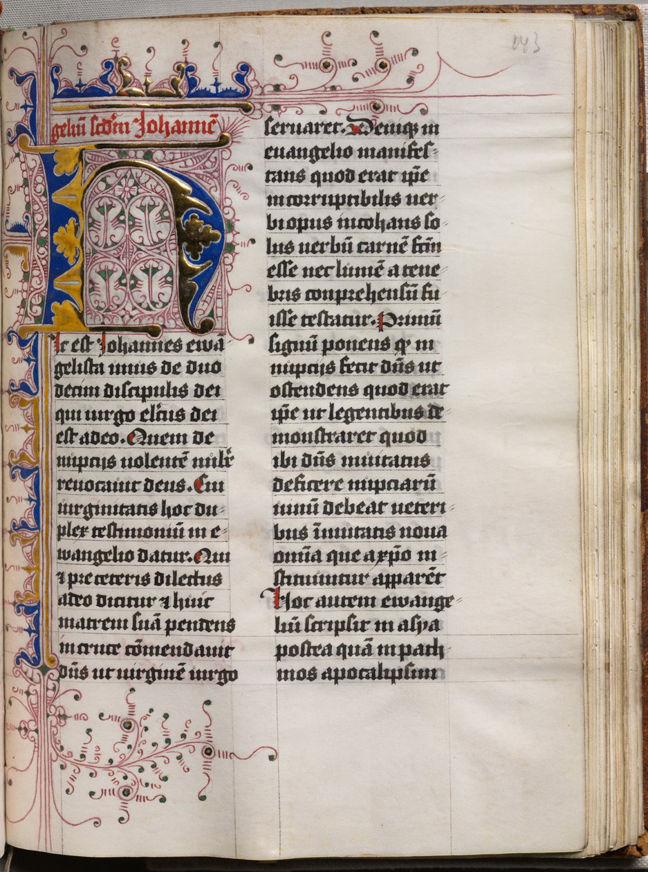 Evangéliumi könyv evangélista portrékkal: Díszített iniciálé, c. 1480. alkotó: Hausbuch Master