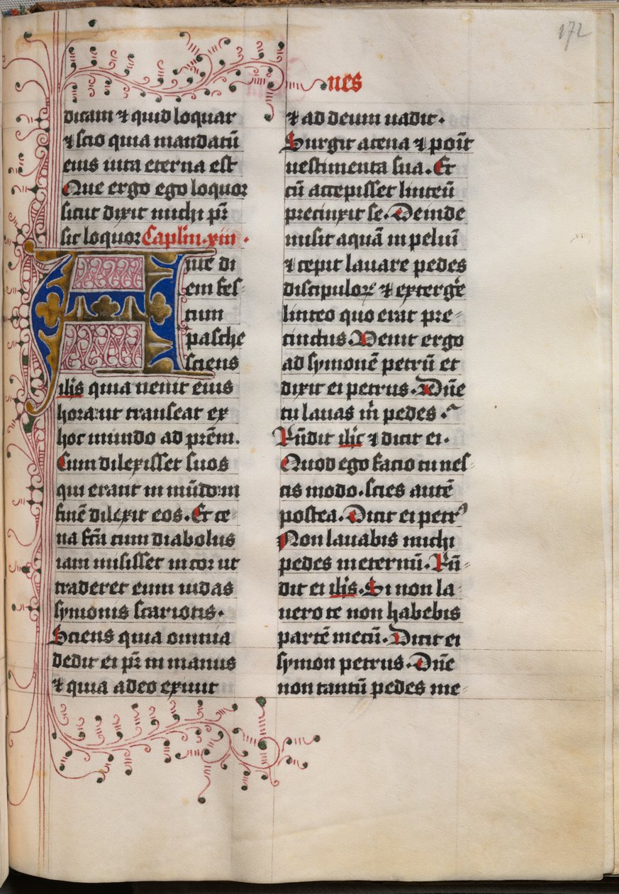 Evangéliumi könyv evangélista portrékkal: Díszített iniciálé, c. 1480. alkotó: Hausbuch Master