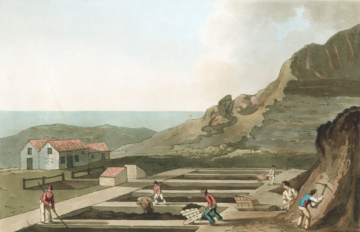 Egy timsómű általános képe a Whitby körzetben, Yorkshire, 1814 alkotó: Havell and Son