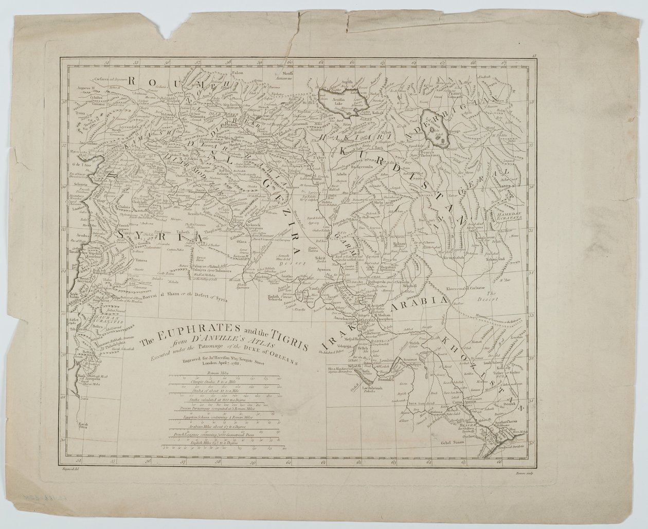 Az Eufrátesz és a Tigris a DAnvilles Atlasból, Thomas Bowen metszet, 1788 alkotó: Haywood Haywood