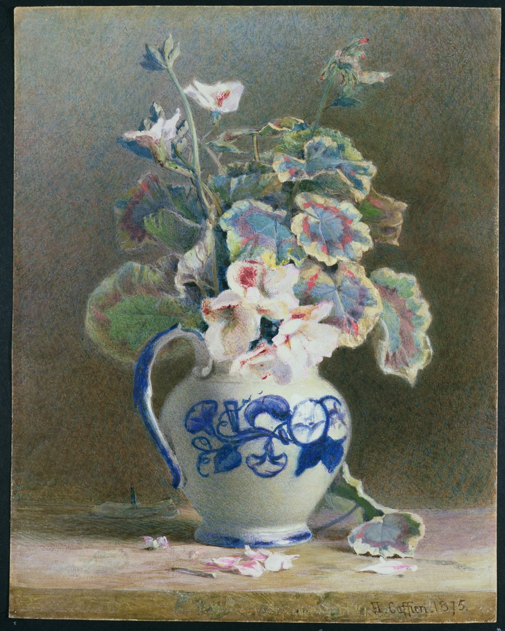 Muskátlik kínai kancsóban, 1875 (wc, gouache papíron) alkotó: Hector Caffieri