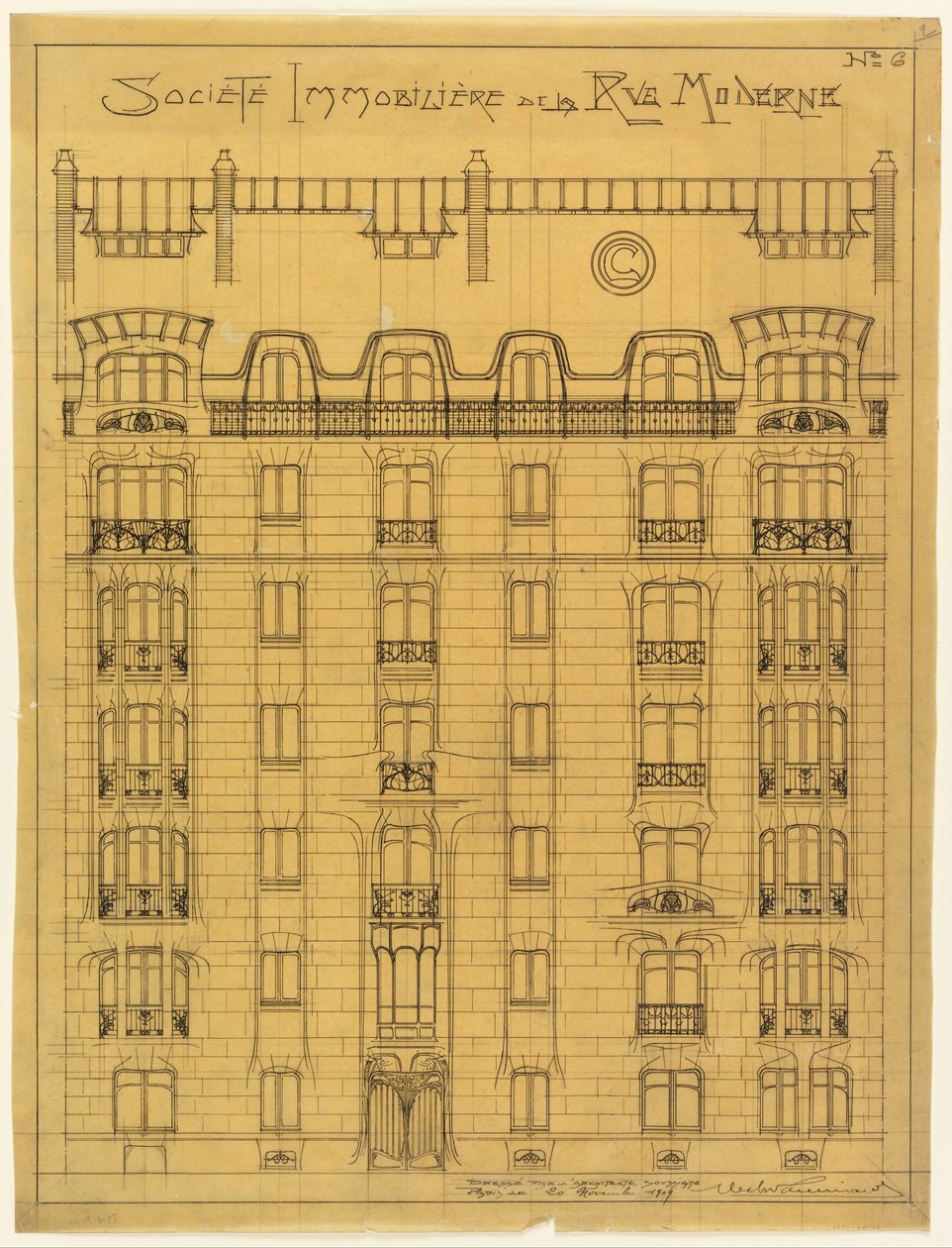 Tervezés a Societé Immobilière de la Rue Modern homlokzatához, 6. sz alkotó: Hector Guimard