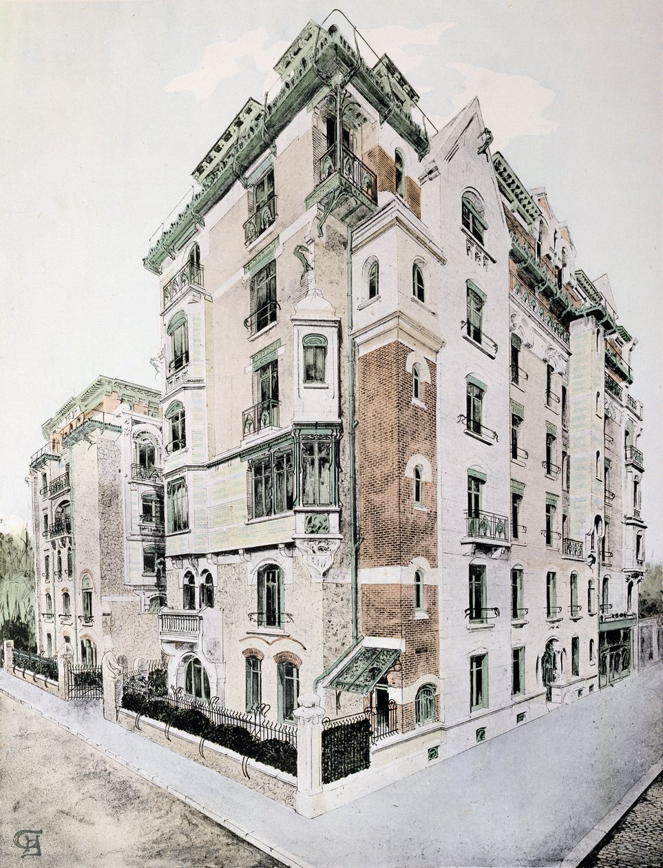 A „Castel-Beranger”, illusztráció Hector Guimard (1867-1942) könyvéből alkotó: Hector Guimard
