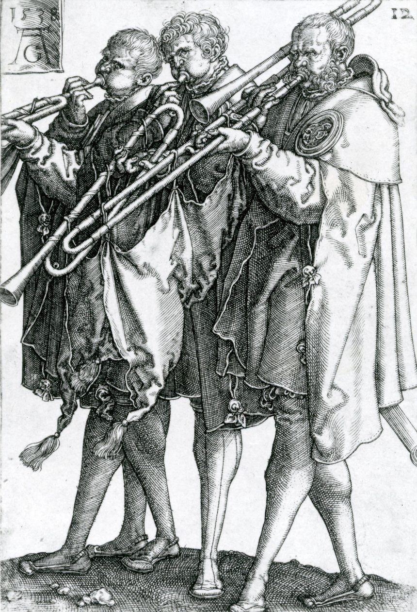 A rézfúvósok a „Nagy esküvői táncok” sorozatból, 1538 alkotó: Heinrich Aldegrever