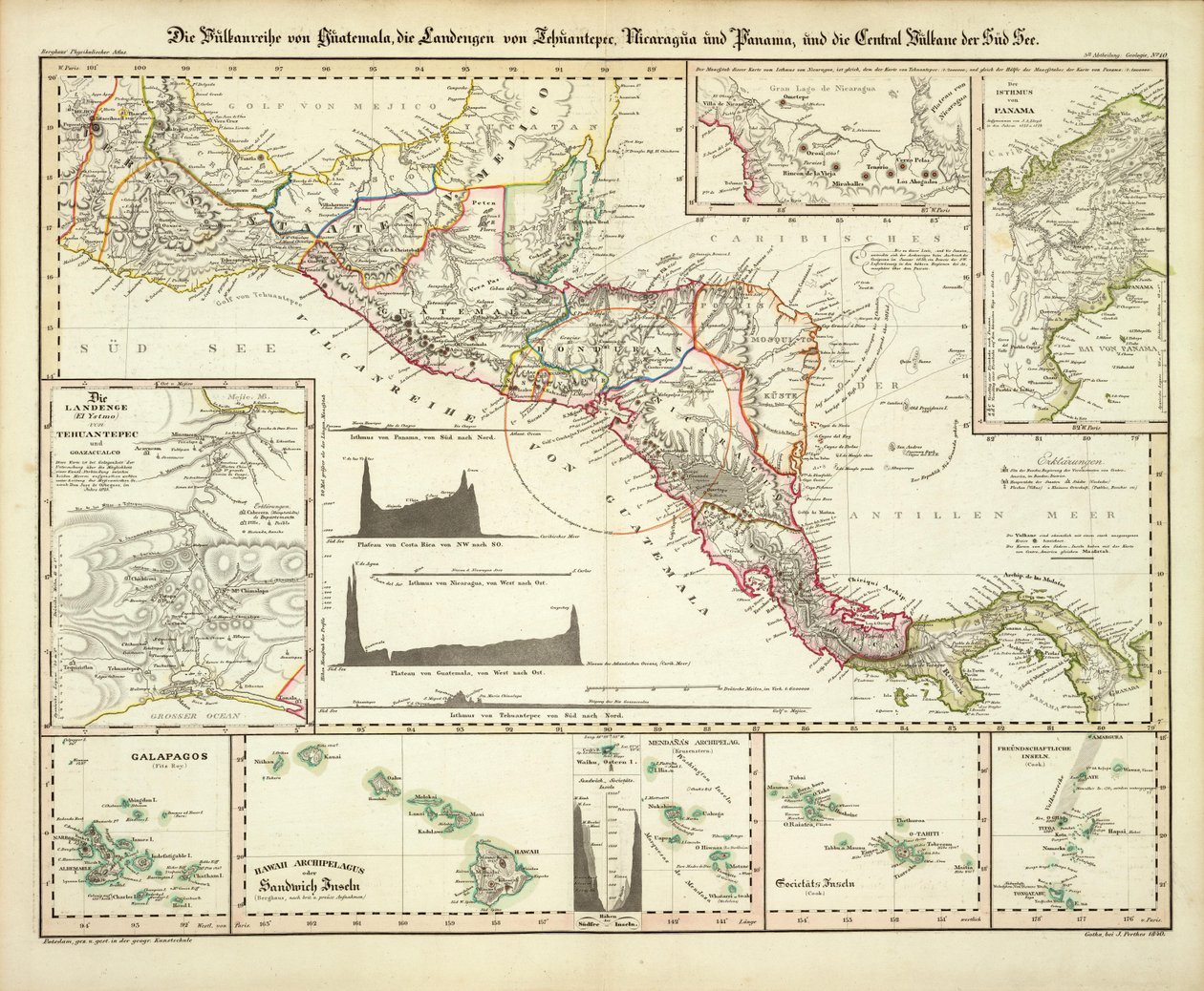 Közép -Amerika, a Galapagos és Hawaii térképe alkotó: Heinrich Berghaus