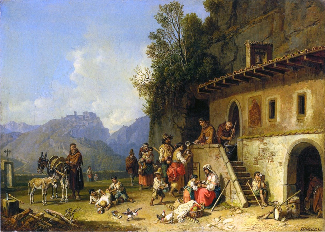 Szegényeket tápláló szerzetesek, Olaszország, 1864-65 alkotó: Heinrich Burkel
