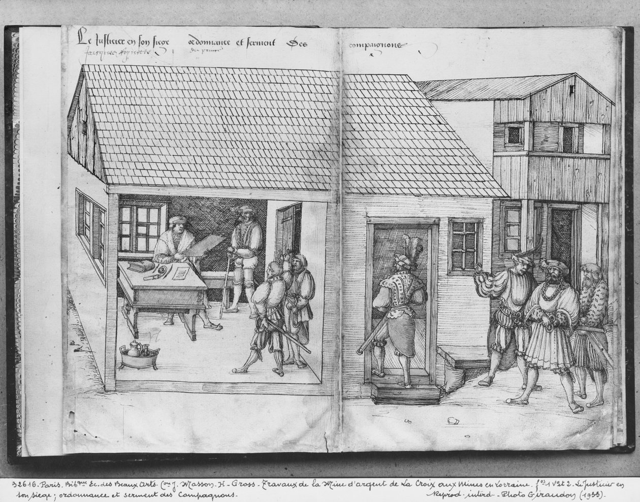 La Croix-aux-Mines ezüstbánya, Lorraine, fol.1v és fol.2, a bányák bírája, rendelete és a társak esküje, 1530 körül (toll und ink és wc papíron) alkotó: Heinrich Gross or Groff