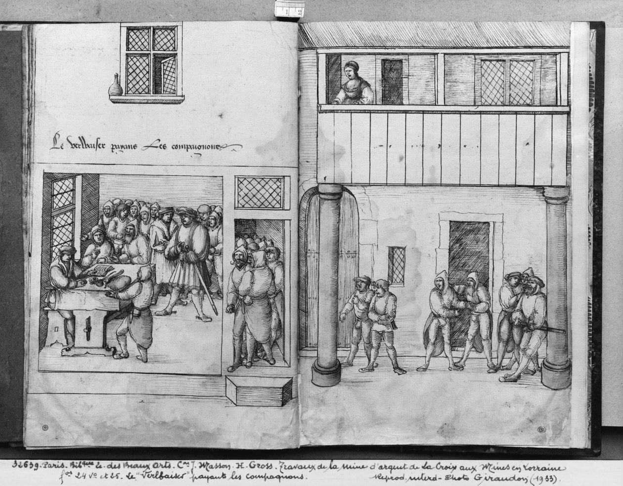 Ezüstbánya La Croix-aux-Mines, Lorraine, fol.24v és fol.25r, fizet a társaknak, 1530 körül (toll, tinta és wc papíron) alkotó: Heinrich Gross or Groff