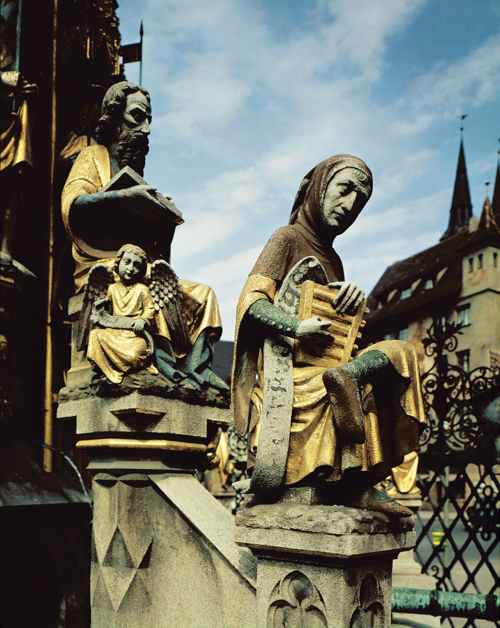 A Schoner Brunnen szökőkút, Szent Máté részlete és a zene megszemélyesítése, 1385-96 alkotó: Heinrich Parler