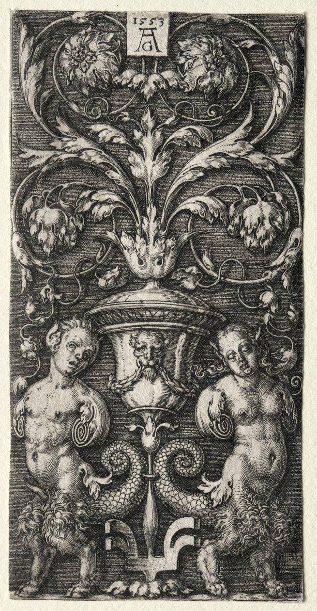 Váza két kiméra figura között alkotó: Heinrich Aldegrever